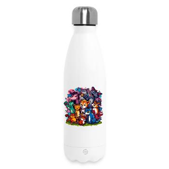 Animals Group Cartoon Colors - Insulated Water Bottle 500 ml - white - Front