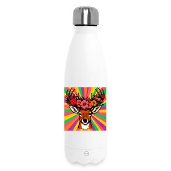 Cerf aux fleurs - Bouteille isotherme 500 ml - blanc - Devant