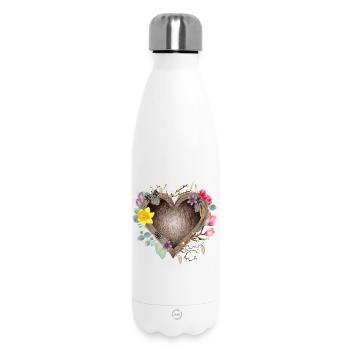 Heart-shaped bird's nest with spring flowers - Insulated Water Bottle 500 ml - white - Front