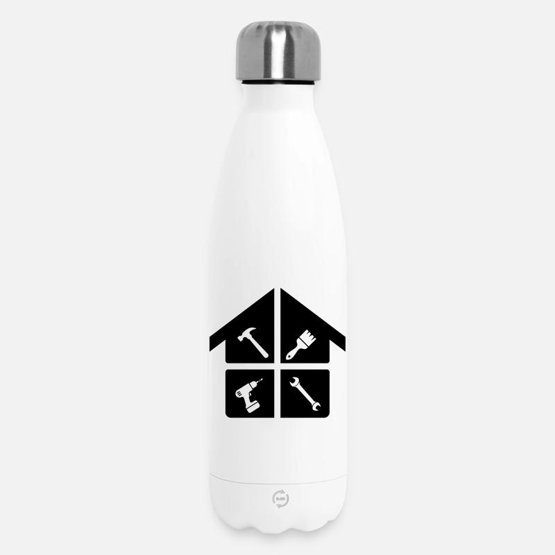 Logo de l’artisan – marteau, perceuse et brosse - Bouteille isotherme 500 ml - blanc