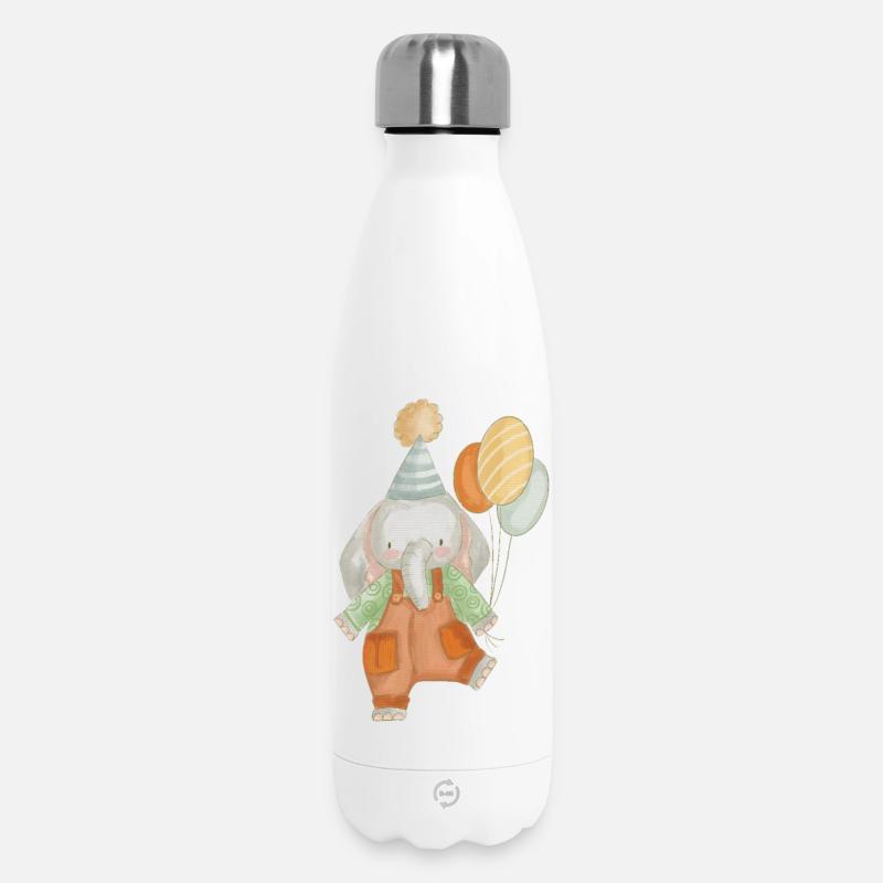 Geburtstagselefant mit Luftballons - Thermosflasche 500 ml - Weiß