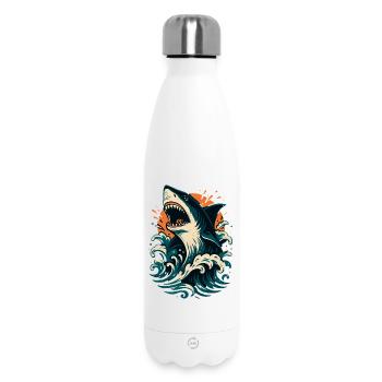 Le requin rugit à travers les vagues orangées - Bouteille isotherme 500 ml - blanc - Devant