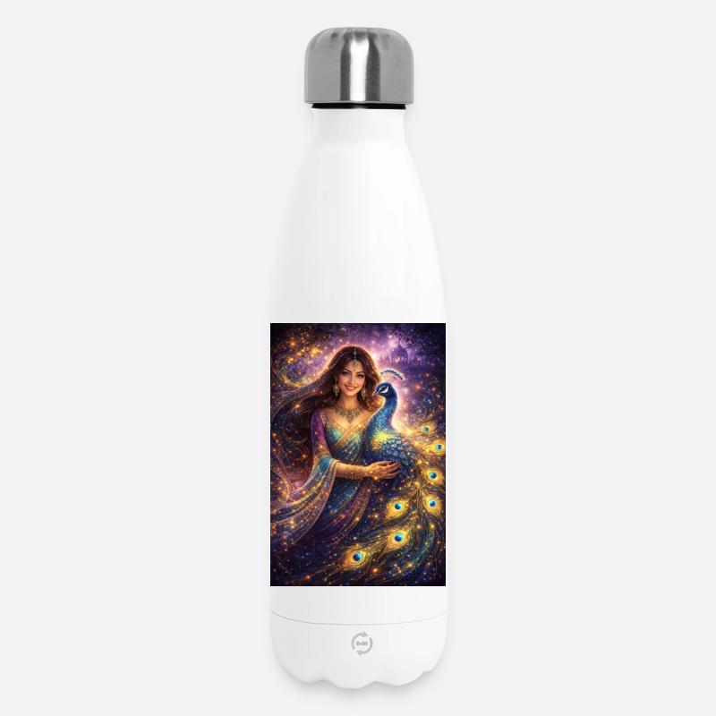 Femme indienne mystique avec un paon - Bouteille isotherme 500 ml - blanc