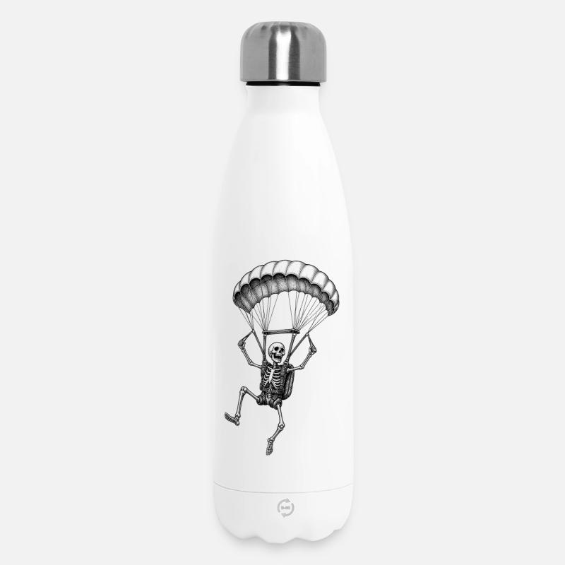 Skelett mit Fallschirm Abenteuer Motiv - Thermosflasche 500 ml - Weiß
