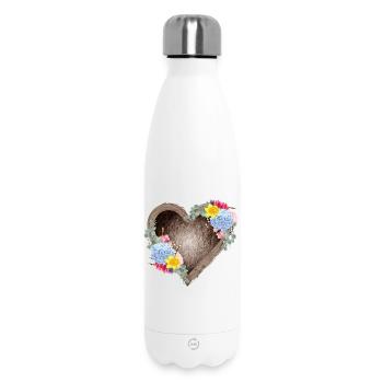 Herzförmiges Vogelnest mit Frühlingsblüten - Thermosflasche 500 ml - Weiß - Vorne
