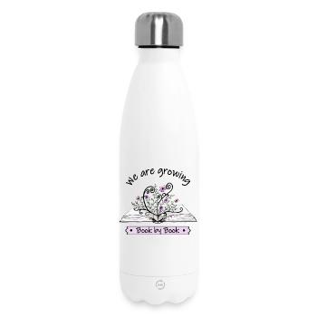 Des fleurs roses poussent à livre ouvert avec citation - Bouteille isotherme 500 ml - blanc - Devant