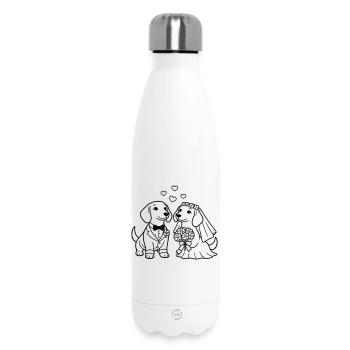 Hochzeit der Dackel Minimalistisch Line Art - Thermosflasche 500 ml - Weiß - Vorne