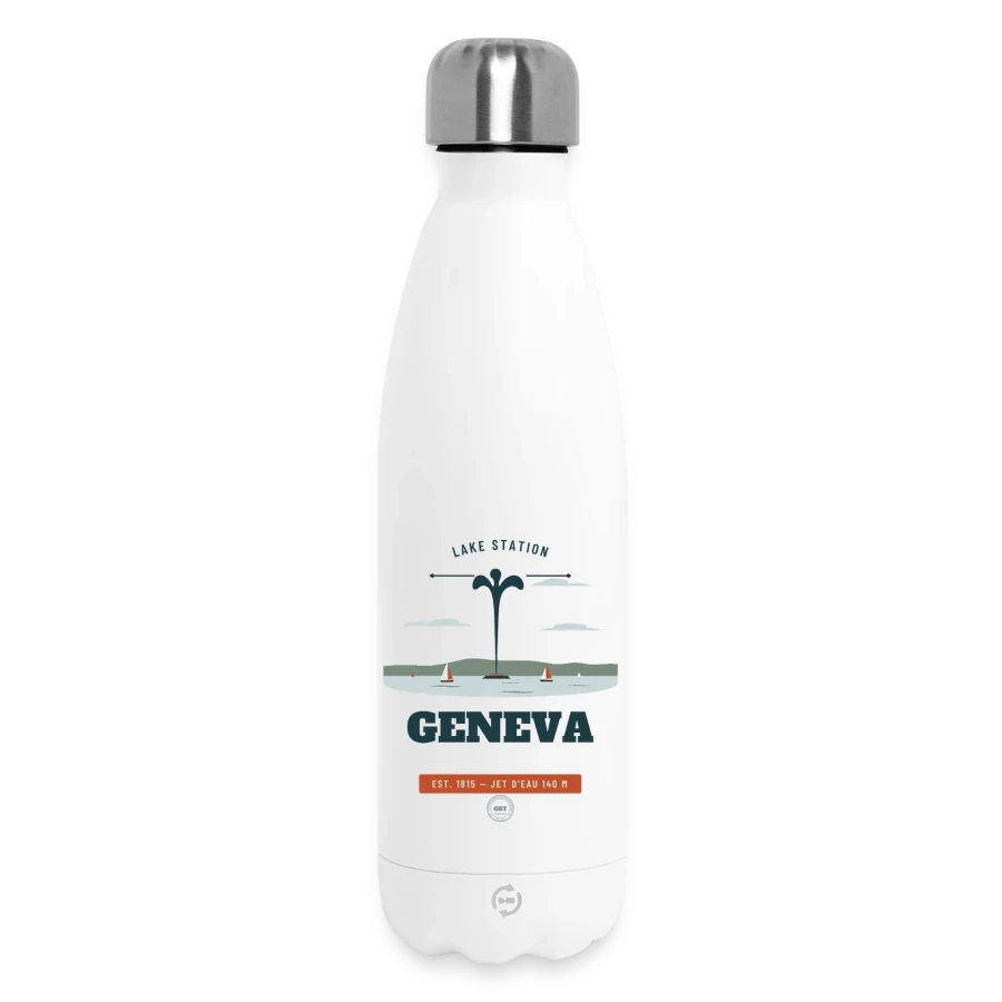 Geneva badge on a insulated water bottle 500 ml, white