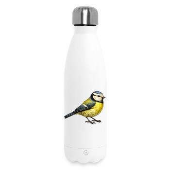 Blue Illustration – Little Bird Nature Motif - Insulated Water Bottle 500 ml - white - Front