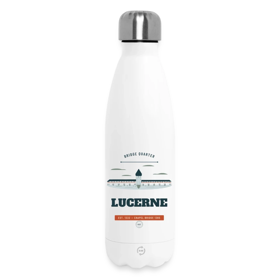 Lucerne badge on a insulated water bottle 500 ml, white