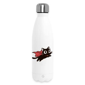 Flying Super Cat | Black cat with cape - Insulated Water Bottle 500 ml - white - Front
