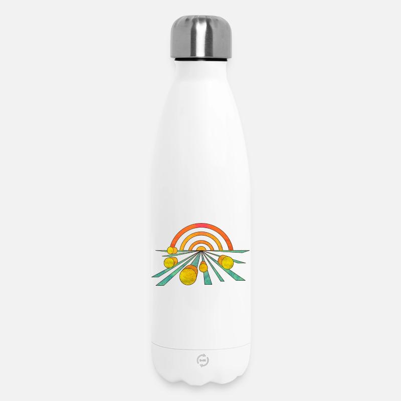Illustration de champ de paysage de foin rétro cool - Bouteille isotherme 500 ml - blanc