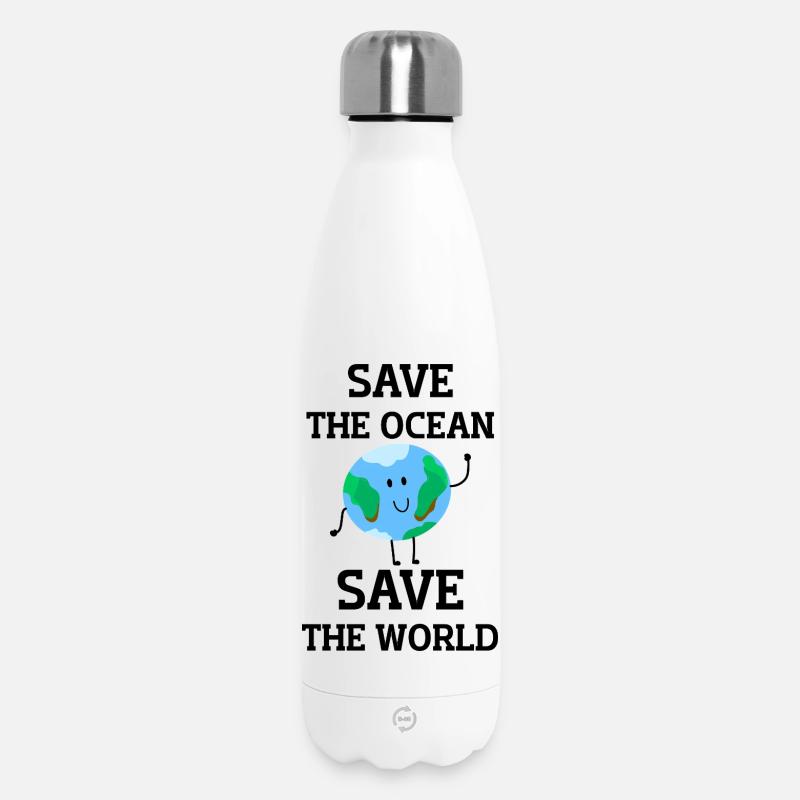 Save the ocean save the world. Smiling earth - Insulated Water Bottle 500 ml - white