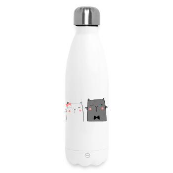 Katzen Katzenpaar Pärchen Brautpaar Hochzeit - Thermosflasche 500 ml - Weiß - Vorne