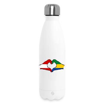 Austria Gabon Flag Hands Heart Shape Used - Insulated Water Bottle 500 ml - white - Front