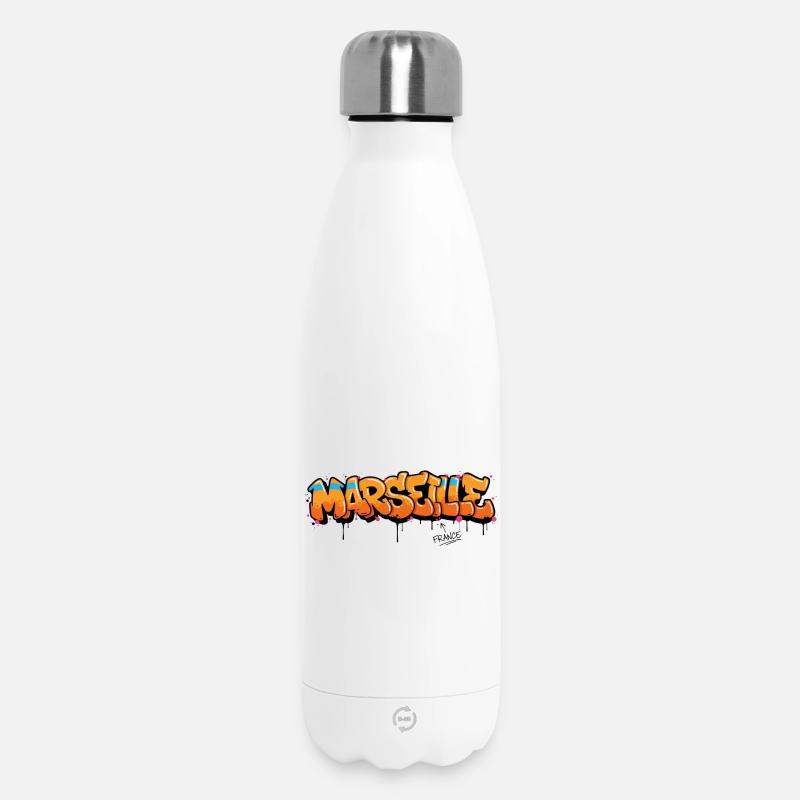 Graffiti Marseille Schriftzug mit Spritzern - Thermosflasche 500 ml - Weiß