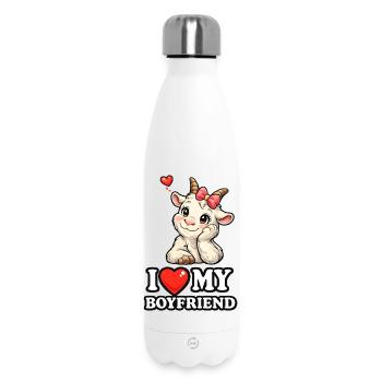 Cute Goat I Love My Boyfriend Comic Graphic - Insulated Water Bottle 500 ml - white - Front