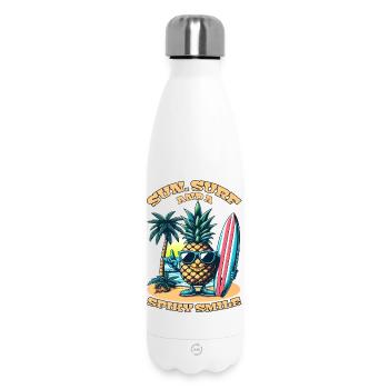 Surfer sur l’ananas : du soleil, du surf et un sourire hérissé ! - Bouteille isotherme 500 ml - blanc - Devant