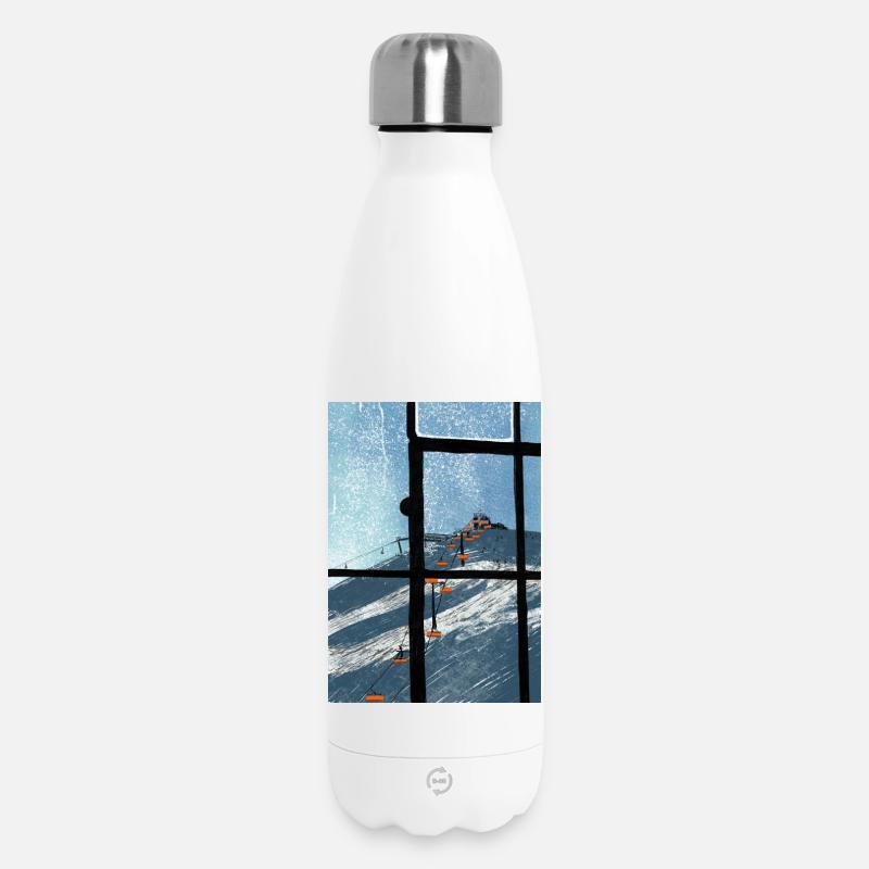 Fensterblick Skilift Blau - Thermosflasche 500 ml - Weiß