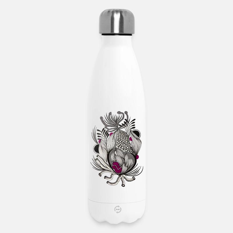 Feuillage noir et blanc avec accents magenta - Bouteille isotherme 500 ml - blanc