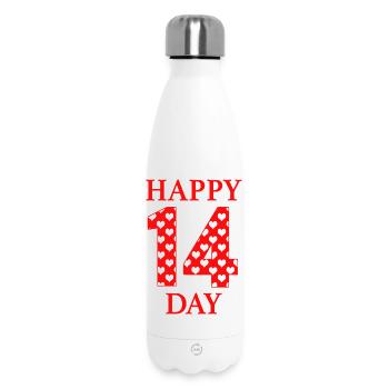 Happy 14 Day – Valentine Hearts Number Love Design - Insulated Water Bottle 500 ml - white - Front