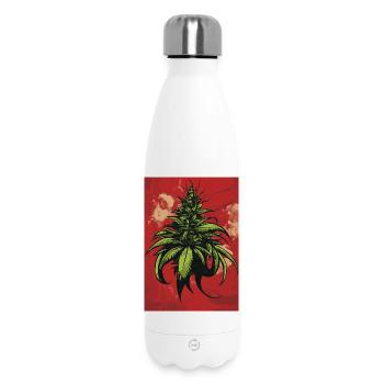 Green Hemp Leaf Illustration on Red - Insulated Water Bottle 500 ml - white - Front