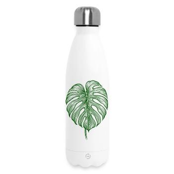 Monstera Leaf – Botanical Nature Motif - Insulated Water Bottle 500 ml - white - Front