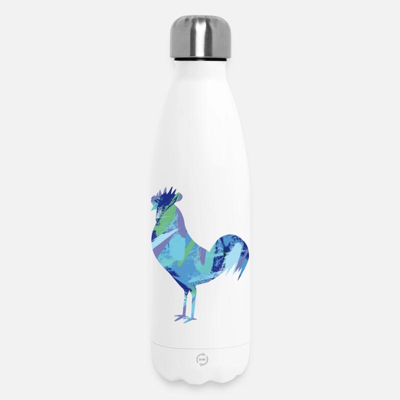 Fans de poulet - Coq - Coq - Poulet fleur - Bio - Bouteille isotherme 500 ml - blanc
