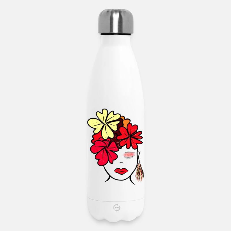 Imprimé de collage de fleurs botaniques - Bouteille isotherme 500 ml - blanc