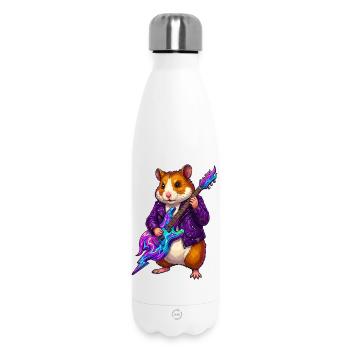 Hamster with neon guitar in purple leather jacket - Insulated Water Bottle 500 ml - white - Front
