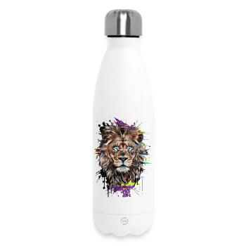 Chromatic Lion: Intense Gaze in Digital Art - Insulated Water Bottle 500 ml - white - Front