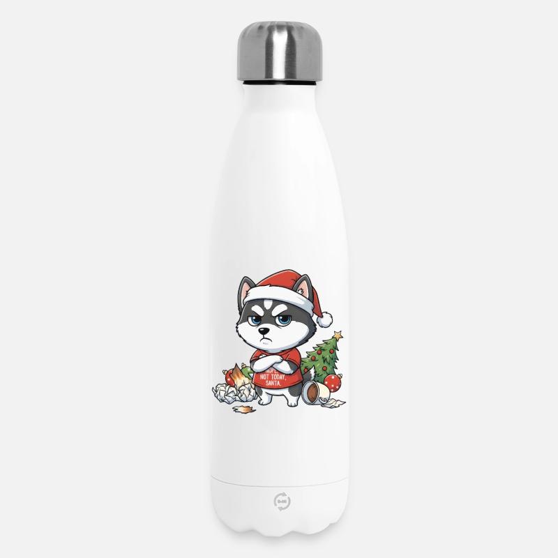 Grim Dog dans le style Husky chaos de Noël - Bouteille isotherme 500 ml - blanc