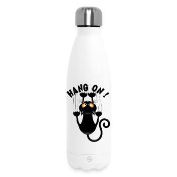 "HANG ON !" Funny Cat Meme Hanging on - Insulated Water Bottle 500 ml - white - Front