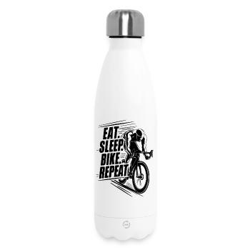 Radfahrer in Aktion Silhouette, essen Schlaf Fahrrad wiederholen - Thermosflasche 500 ml - Weiß - Vorne