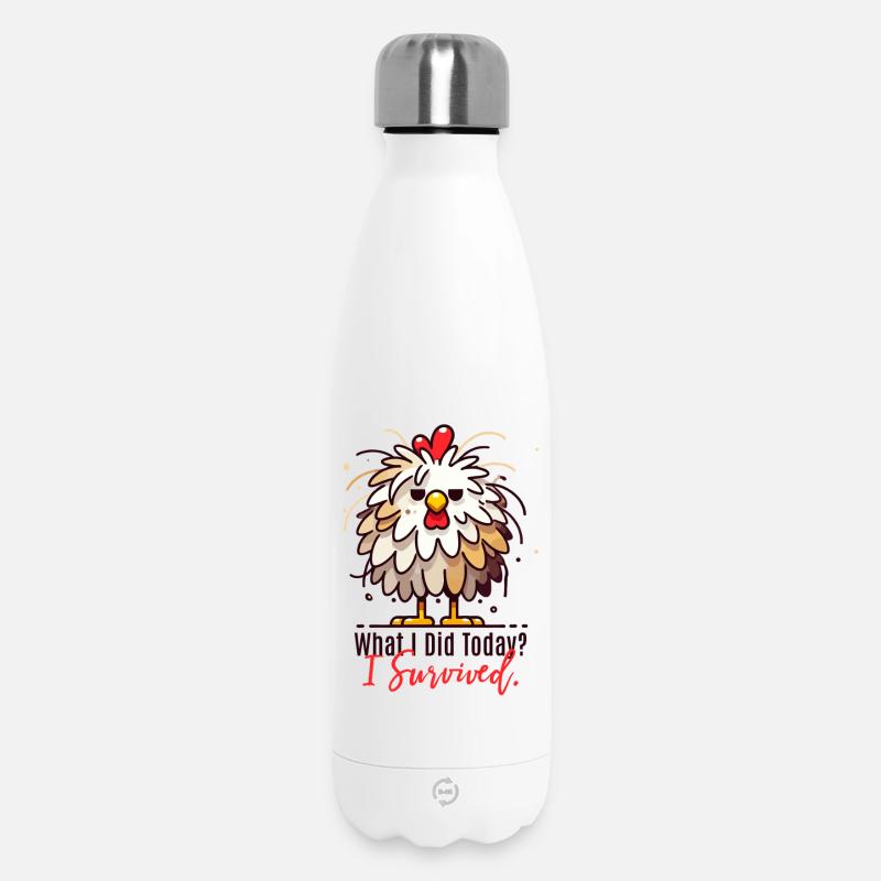 Drôle de poulet de survie – a survécu aujourd’hui ! - Bouteille isotherme 500 ml - blanc