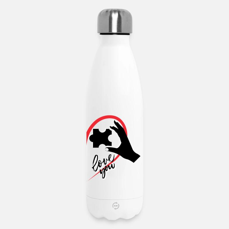 Main tenant un puzzle demi-cœur - Bouteille isotherme 500 ml - blanc