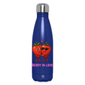 Berry en amour fraise couple dessin animé - Bouteille isotherme 500 ml - bleu foncé  - Devant