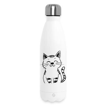 Minimal Smiling Cat Line Art – Happy Kitty - Insulated Water Bottle 500 ml - white - Front