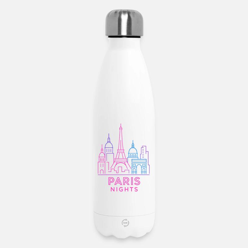 Neon Paris Nächte Skyline Silhouette  - Thermosflasche 500 ml - Weiß