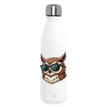 Funny owl tawny owl cartoon with sunglasses Por - Insulated Water Bottle 500 ml - white - Front