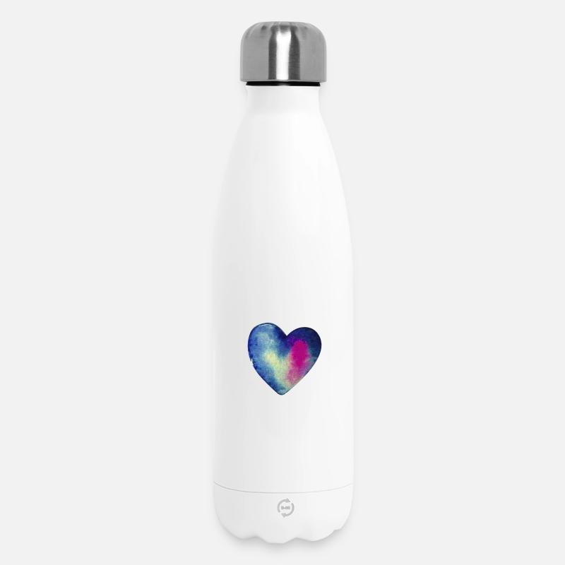 blue heart watercolor - Insulated Water Bottle 500 ml - white