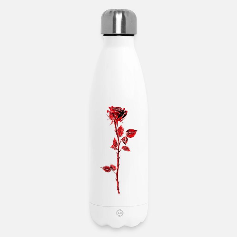 Crimson Rose Anemone Illustration - Insulated Water Bottle 500 ml - white