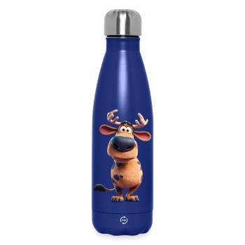 Funny Moose: Cute 3D Cartoon Animal Design - Insulated Water Bottle 500 ml - dark blue  - Front