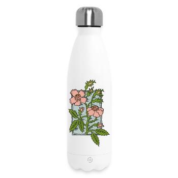 Musk Rose, hand drawn Vintage style flower stamp - Insulated Water Bottle 500 ml - white - Front