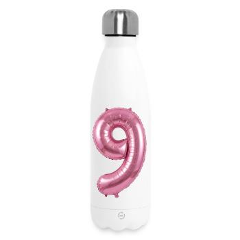 9th Birthday Shirt, Pink Balloon Helium - Insulated Water Bottle 500 ml - white - Front