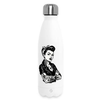 Rockabilly Pin-Up: 50s Outlaw Girl mit Tattoos - Thermosflasche 500 ml - Weiß - Vorne