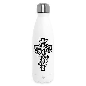 Kreuz mit Rosen Ranken Natur Vektor - Thermosflasche 500 ml - Weiß - Vorne