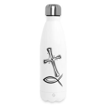 Kreuz Fisch Symbol - Thermosflasche 500 ml - Weiß - Vorne