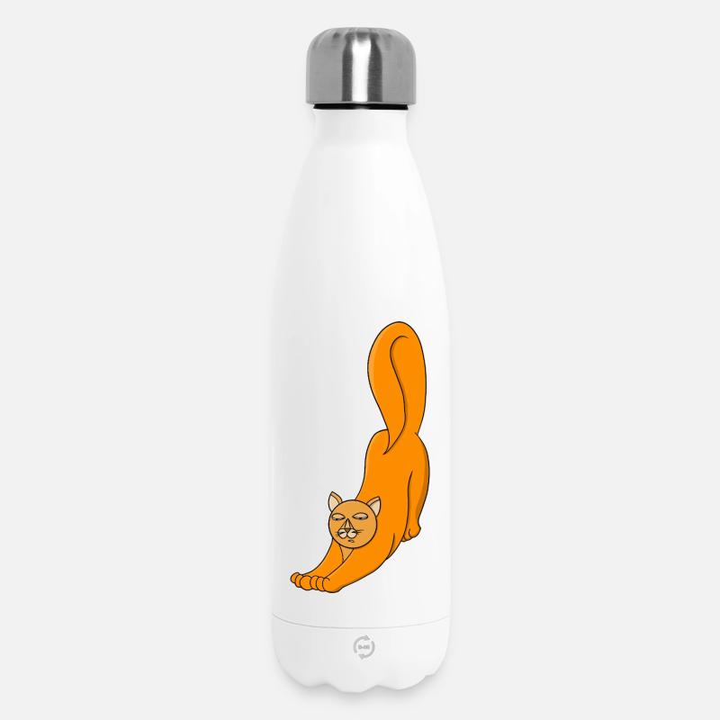 Chat Orange Étirant - Bouteille isotherme 500 ml - blanc