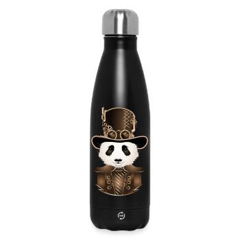 Steampunk Panda with antique cylinder hat in sepia - Insulated Water Bottle 500 ml - black - Front